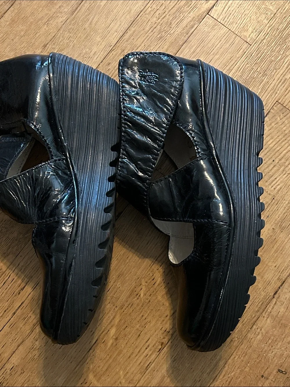 Fly London Black Patent Platform Mary Jane Wedges size 41
